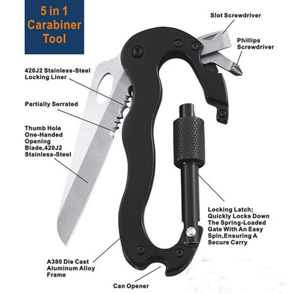 5 In 1 Survival Pocket Carabiner